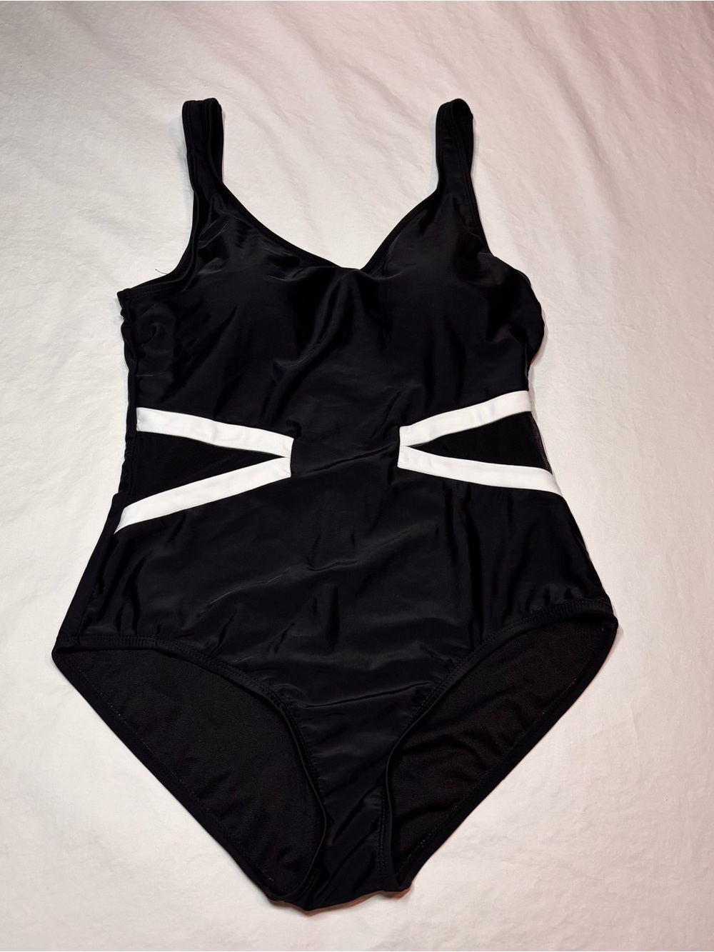 Catalina Black One-Piece Swimsuit with White Waist Straps